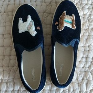 Super cute blue velvet llama shoes
